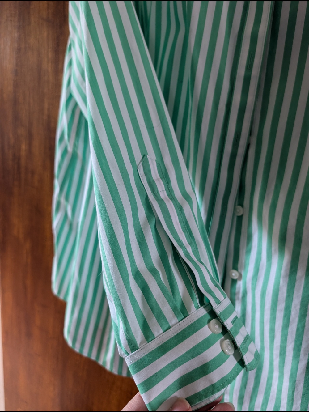 Lands' End Mint Green & White Stripe Button-Down Shirt - Picture 3 of 4